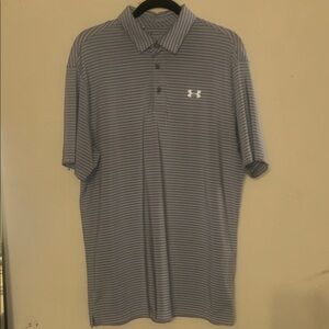 Under Armour Men’s Gray white Striped Polo Shirt sz large L